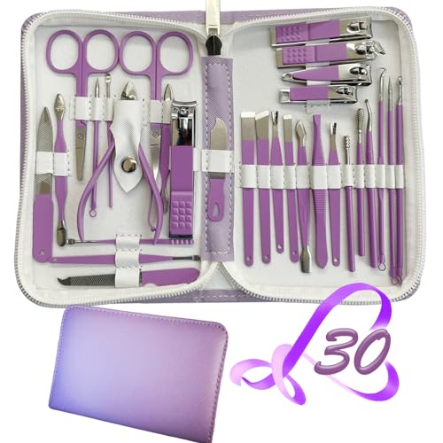 Manicure Set 30 in 1 Nail Clippers SetNail Manicure Kit for WomenRedFlow Toenail ClippersPedicure KitPedicure ToolsSuitable for Travel Manicure Tools Purple